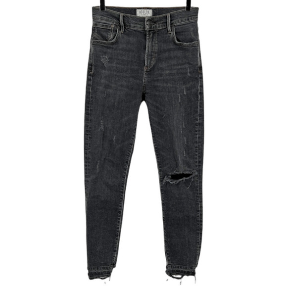 Agolde Denim - Agolde Gray High Rise Distressed Released Raw Hem Skinny Jeans Size 24